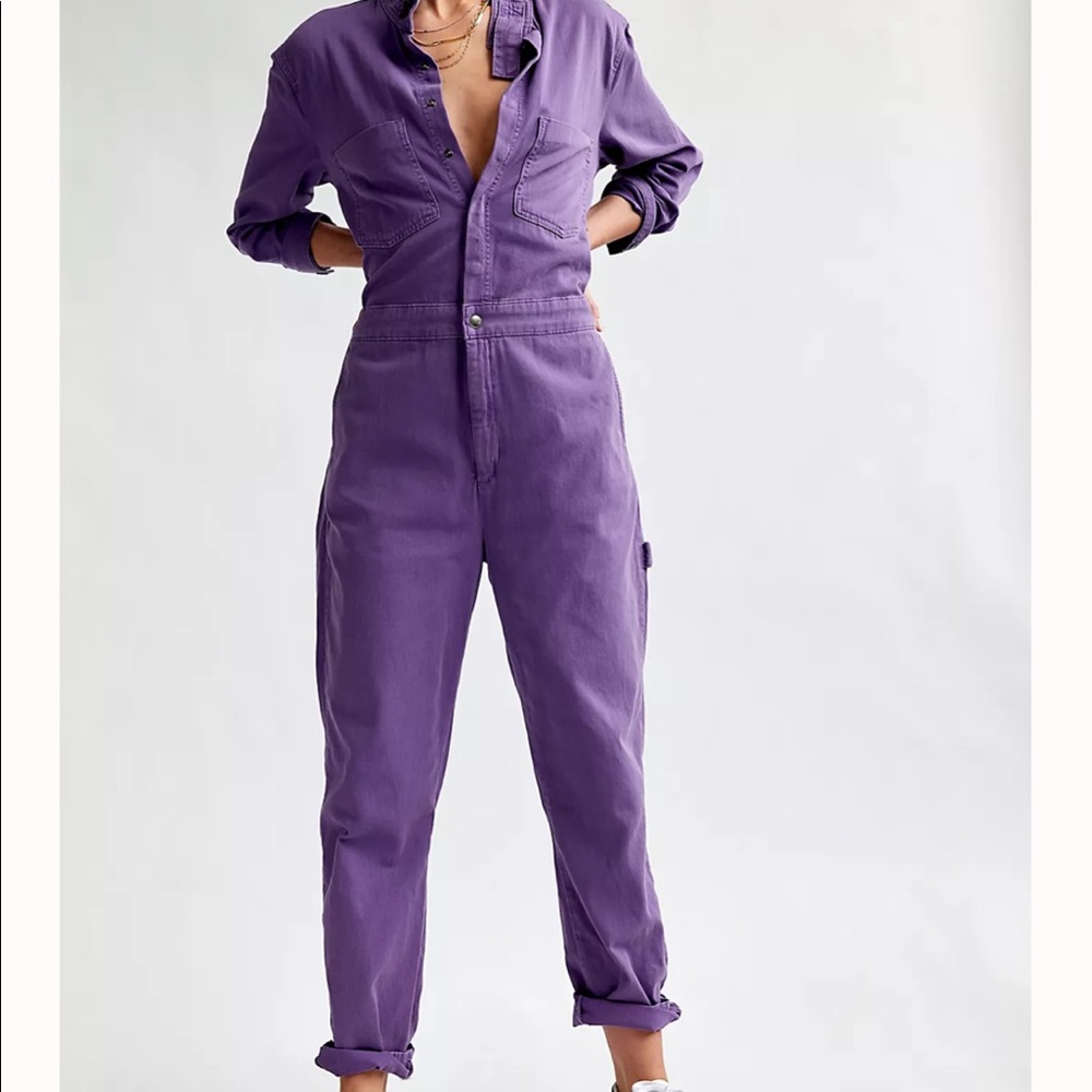OneTeaspoon x Free People Starship M 8/10 Pink Utility Denim Jumpsuit Coveralls - Picture 12 of 13